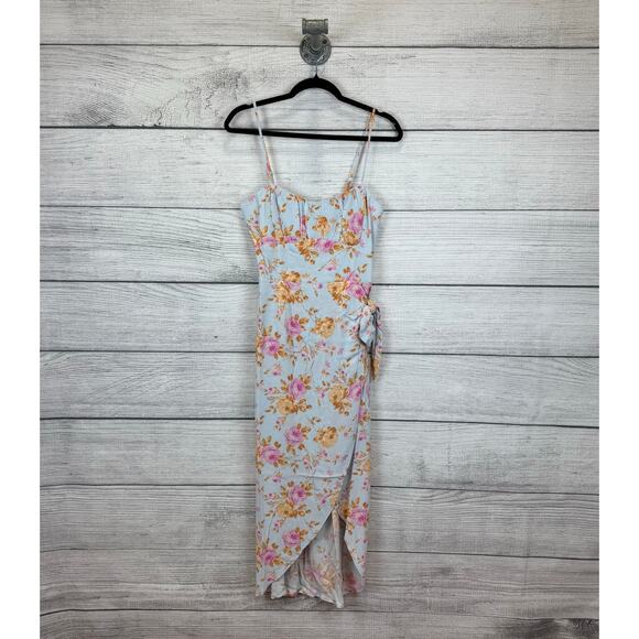 WAYF Women's Kimberly Floral Sleeveless Faux Wrap Midi Dress Size Medium - Picture 2 of 9